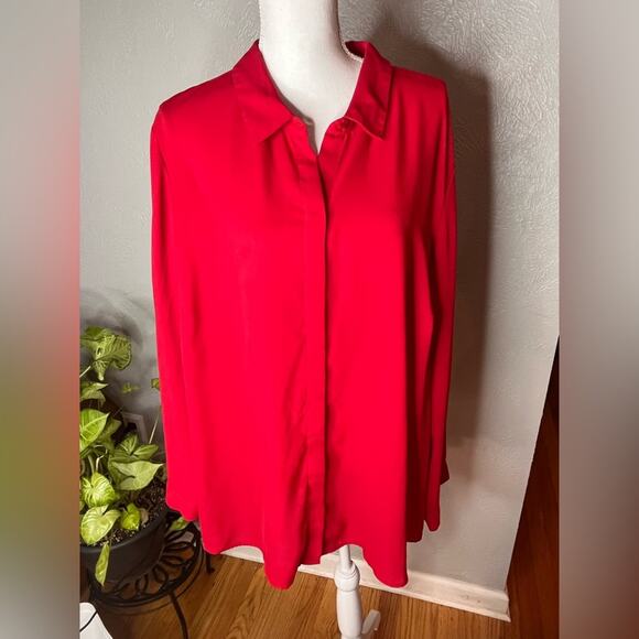 Lane Bryant Vintage Red Long Sleeve Blouse Button Up Split in Back, 26/28 - Picture 4 of 6